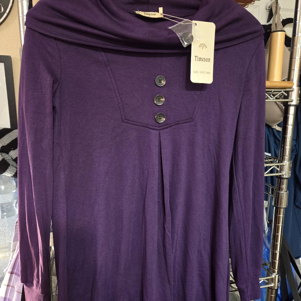 Timeson Women's Long Sleeve Cowl Neck Tunic